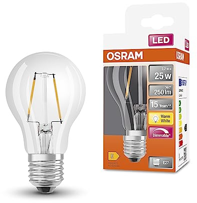 Osram LED SuperStar Classic A25 Dimmbare LED Lampe für E27 Sockel, Birnenform, FIL, 250 Lumen, warmweiß (2700K), Ersatz für herkömmliche 25W Glühbirnen, 1er-Pack