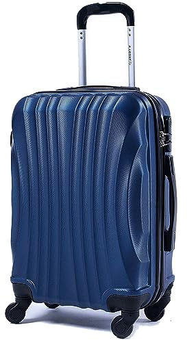 R.Leone Valigia Trolley Bagaglio a mano Rigido Ultraleggero in ABS 4 Ruote Autonome (Blu, 2037 Valigia 55x40x20cm)