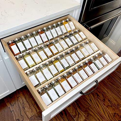 Clear Acrylic Spice Drawer Organizer, 4 Tier- 2 Set Expandable From 13 to 26 Seasoning Jars Drawers Insert, Kitchen Spice Rack Tray for Drawer/Countertop (Jars not included)