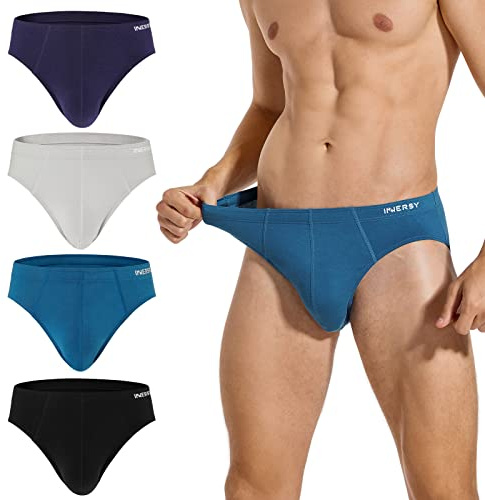 INNERSY Mens Briefs Underwear Multipack Midi Hipster Underpants Cotton Viscose Pants Pack of 4 (L, Black/Blue/Grey/Navy)