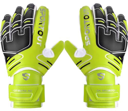 Gants de Gardien de But pour Adolescents et éveillés, avec Protection des Doigts, antidérapants, Protection Forte des Doigts, Noirs (Vert, 6)