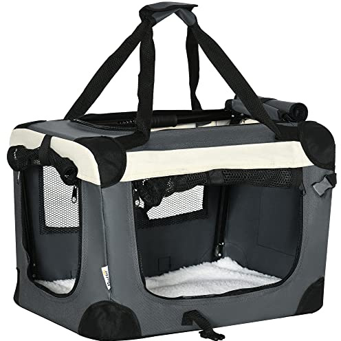 PawHut 51cm Foldable Pet Carrier for Miniature Dogs Cat Carrier Grey