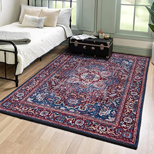 Mazovia Tappeto Soggiorno 120x170cm Rosso Blu Classico Tradizionale | Tappeto per Camera da Letto Ufficio Sala da Pranzo Corridoio Elegante Antiscivolo Lavabile in Lavatrice Antiallergico