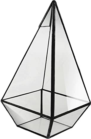 misppro Glass Metal Geometric Terrarium Box Pyramid Succulent Planter Box Pot Black