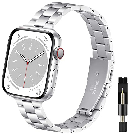 WoPail Armband dam kompatibelt med Apple Watch 49 mm 46 mm 45 mm 44 mm 42 mm serie 10/9/8/7/6/5/4/3/2/1/Ultra 2, dam rostfritt stål ersättningsarmband premium kvinnor metallarmband för iWatch/SE/SE 2