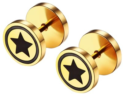 Cupimatch Faux Tunnel Hip Hop Boucles d'oreilles - Hommes Acier Inoxydable Faux Plugs Boucles d'oreilles Unisexe Rondes Boucles d'oreilles Faux Gauges Haltère Clous d'oreilles pour Hommes Femmes