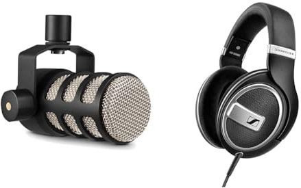 RØDE PodMic Broadcast-quality Dynamic Microphone with Integrated Swing Mount for Podcasting, Streaming, Gaming, and Voice Recording,Black,XLR & Sennheiser HD 599 Special Edition, Open Back Headphone