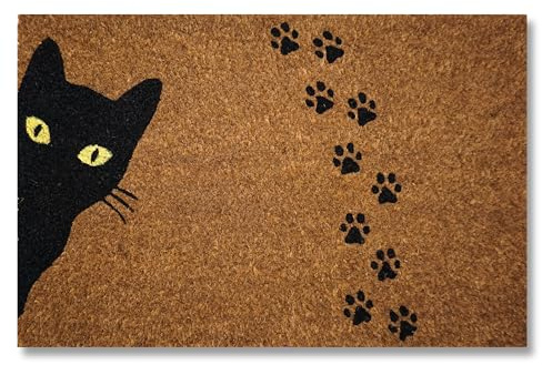 KOKO DOORMATS Paillasson Exterieur Entree Coco | Base PVC Antidérapante | Tapis d’Entrée Absorbant et Durable | Design Original pour Intérieur et Extérieur Abrité | 40x60 cm | Chat Noir