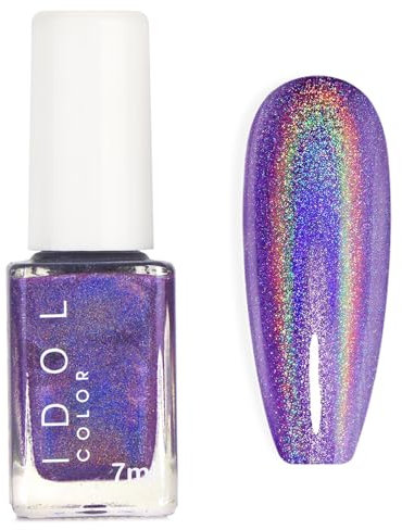 Holographic Nail Polish - Glitter Purple Nail Polish Quick Dry - Shimmer Shiny Chrome Nail Varnish - Magic Colour Change Iridescent Nail Varnish And No Need Lamp Cure