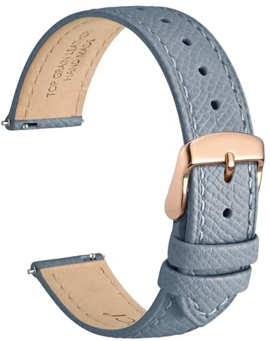 WOCCI Grace Watch Strap, Top Grain Leather, Quick Release Replacement Bands, Stainless Steel Buckle, Band Width 12mm 14mm 16mm 18mm 20mm