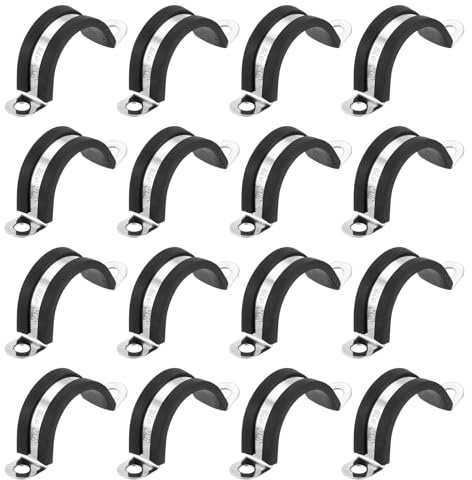 QUARKZMAN 16Pcs 28mm/1.1 Pouce Colliers de Câble Colliers de Sangle en U | en Acier Inoxydable 304, avec Coussin en Caoutchouc, pour Tuyau Fixation de Câblage