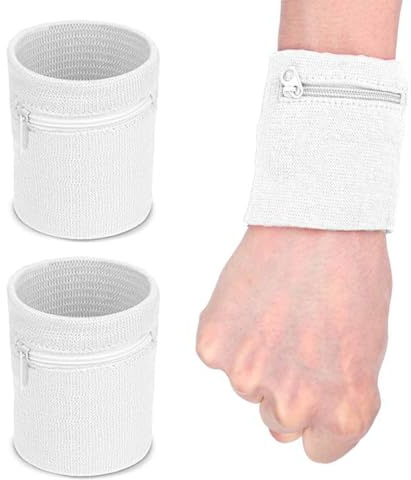 2 Stücke Schweissband Handgelenk Set Sportarmband Schweißarmband Sport Schweißband Wristbands mit Reißverschlusstasche laufarmband für Fitness Laufen Radfahren Fußball Basketball schweißband