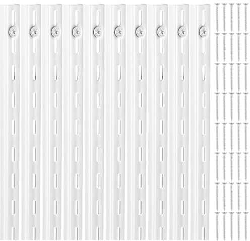 VEVOR Pilastri per Mensole, Staffe per Mensole Regolabili in Acciaio inox, Inserti per Strisce di Pilastri con 40 Viti, per Scaffalature a Parete, Armadio, 990 x 17,6 x 10,5 mm 10 Pezzi
