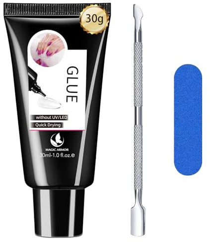 MAGIC ARMOR 30g Nagelkleber-Gel – kein UV-Licht erforderlich, neuester halbfester Kleber zum Aufdrücken von Nägeln, langlebige künstliche Acrylnägel, starkes Kleber-Gel mit Nagelhautwerkzeug