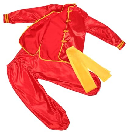Vaguelly Autentisk Barnkläder Kinesisk Traditionell Kampsportdräkt Röd Långärmad Bekväm Kung Fu Tai Chi-träningsdräkt för Övning och Uppvisning