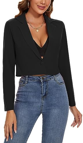 MINTLIMIT Womens Cropped Blazer One Button Jacket Blazers Notched Lapel Casual Elegant Classic Long Sleeve Workwear Lapel Suit