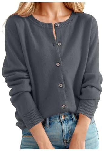 Cardigan Mujer Rebeca Jersey con Botones - Rebeca con Cuello Redondo Chaqueta de Punto Ligero Abierto Manga Larga Elegante y Casual Básico