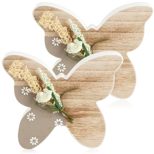 com-four® 2X Decorazioni in Legno a Forma di Farfalla – Ornamenti Primaverili per Pasqua e Estate – Leggere Figure in Legno da appoggio – Decorazione stagionale (2 Pezzi - Farfalla in Legno)