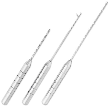 LEPZUR Kit da 3 Aghi da Pesca in Acciaio Inossidabile - Set Professionale per Esca con Punteruolo, Ago per Nodi e Ago per Ancorette - Per Boiles, Esche Naturali e Artificiali