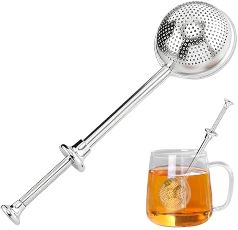 Tea Strainer Ball with Long Handle,Stainless Steel Loose Tea Strainer for Mug Cup Teapot Brewing,Silver