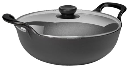 FUANA Casseruola in ghisa con due manici, non rivestita per uso domestico, 20 cm, 25 cm, 27 cm, 30 cm, per cucinare, friggere, brasare