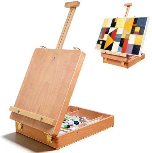 Chevalet de table en bois de hêtre, boîte à croquis portable avec fonction de rangement, chevalet de bureau réglable pour peinture et dessin, chevalet de table pour étudiants et artistes