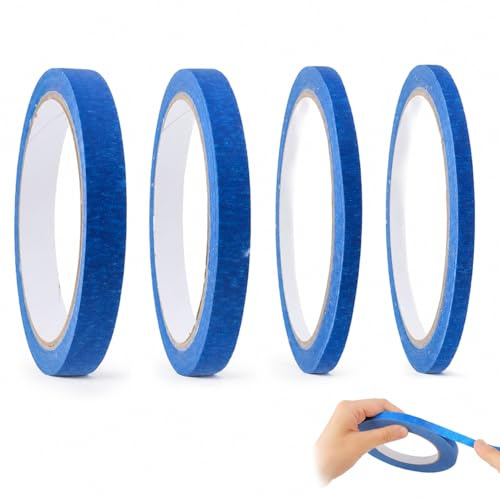 FMPXYYA 4 Rotoli Nastro Sottile per Mascheratura Fineline 5mm 8mm 10mm 12mm x 50m Nastro di Carta per Pittori Automobilistici Linee Sottili Fai da Te Vernice Auto