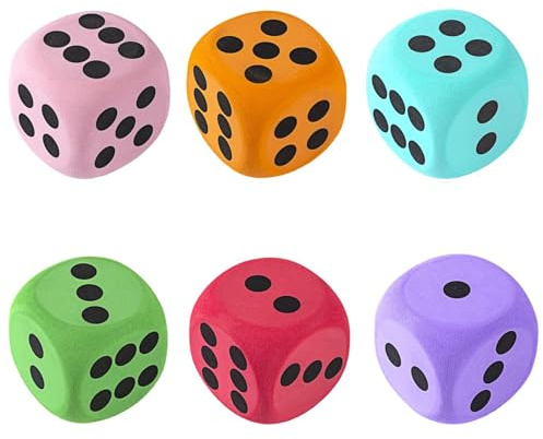 6pcs Large Dice Set, 6cm Rounded Corners Foam Dice, dice with number points, Vibrant Multi-Colour Design for Classroom Learning and Group Activities,Math Teaching, Kids Party Activities