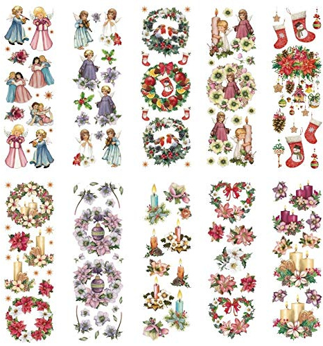 Ideen mit Herz transparent klistermärke, 10 ark à 10 cm x 30 cm | Färgglada klistermärken för pyssel och dekoration (ängel och jullig blomma)