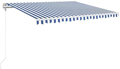 vidaXL Markise Automatisch mit LED Windsensor Gelenkarmmarkise Sonnenmarkise Balkonmarkise Sonnenschutz Sichtschutz Terrasse Garten 450x350cm Blau Weiß