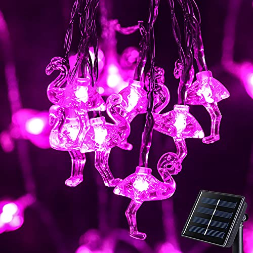 ENSHUI Solar String Lights - Outdoor Waterproof 21ft 30 LED Pink Flamingo Garden Lights with 8 Lighting Modes - Perfect for Patio, Terrace, Camping, Christmas Decoration