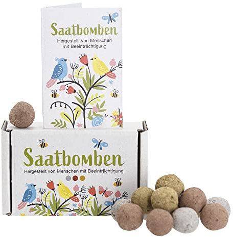 LouMaxx 15er Pack handgemachte Saatbomben, Samenbomben Geschenk, Blumensamen als Gastgeschenk, nachhaltige Samen Kinder Mitgebsel, ökologische Pflanzkugeln mit über 50 Arten Blumen & Kräutern