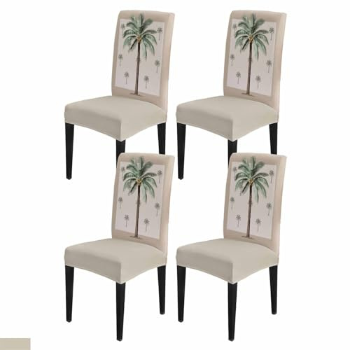 Palm Tree Dining Chair Cover Set of 4, Tropical Summer Beach Plant Leaves Stretch Chair Protectors Slipcover, Spandex Kitchen Chair Seat Back Cushion Slip Cover for Dining Room, Party, Hotel, Ceremony