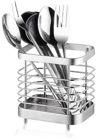 HERCHR Stainless Steel Utensil Drying Rack, Silverware Cutlery Flatware Holder Draining Basket Kitchen Dish Drainer Dish Drying Rack(S-Sliver)