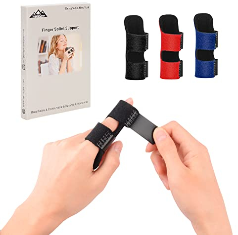 supregear Fingerschiene, 3er-Pack Verstellbare Triggerfinger-Schiene mit Abnehmbarem Aluminiumbügel Wiederverwendbare Fingerschiene für Zeige-/Mittel-/Ring-/Zwinkelfinger in Schwarz, Blau und Rot