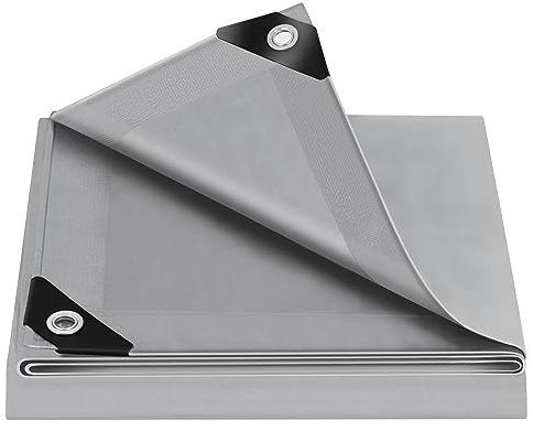 WOLTU Telone Idrorepellente per Esterno 4x6 m Telo Occhiellato Rinforzato in PE 140g/m² Copertura per Piscina Auto, Mobili da Giardino, Antipioggia e Antivento, Grigio