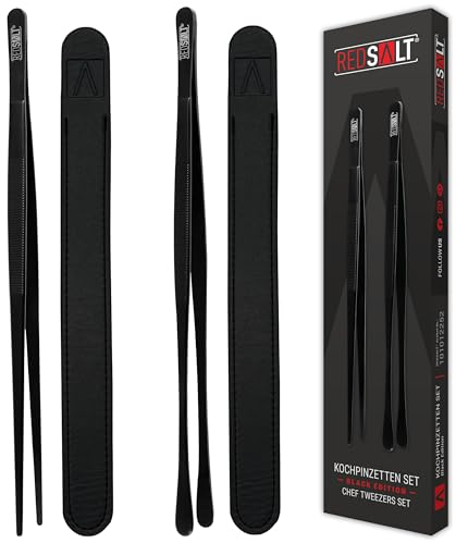 REDSALT® Black Edition Set di pinzette da cucina, nero, 30 cm, in acciaio inox 18/10, antiruggine, lavabile in lavastoviglie, rivestimento PVD, pinzette professionali da cucina