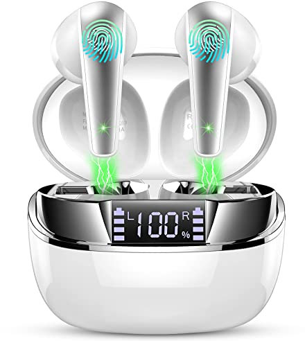 Auriculares Inalámbricos Bluetooth 5.3 Con 4 ENC Mic, Cascos Con Reducción de Ruido 40H Estéreo HiFi, In Ear IP7 Impermeable, LED Pantalla