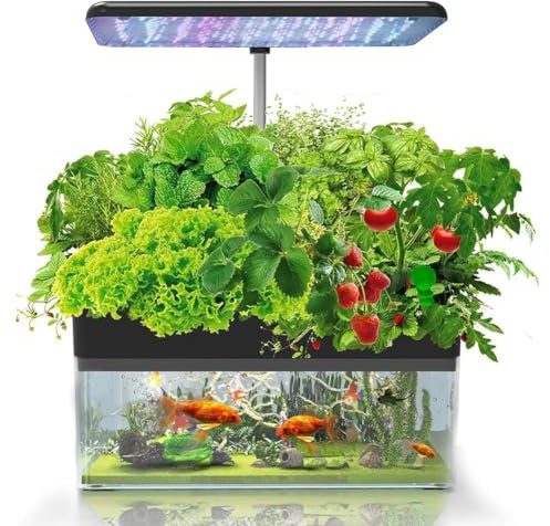 Système de Culture hydroponique 2 en 1 pour Aquarium, kit de Culture hydroponique avec lumières LED, idéal pour la Pisciculture écologique et la Croissance des Plantes, Support de Lampe réglable