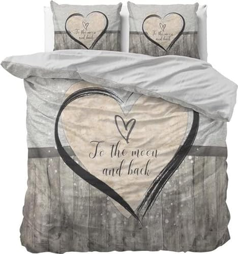 Sleeptime Bettwäsche 3teilig 200cm x 200cm 3teilig braun - Love - weich & bügelfrei Bettbezüge mit Knopfverschluss - Bettwäsche Set mit 2 Kissenbezüge 80cm x 80cm
