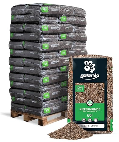GALAMIO - Kiefernrinde & Rindenmulch Fein (10-20mm) - 60l x 39 Sack Palette - Unbehandelt für Garten, Beet & Deko - natürlicher Nadelholz Bodendecker als Ziermulch & Hackschnitzel-Alternative