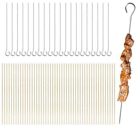 20 spiedini per shish kebab, 1 confezione da 50 spiedini per frutta, in metallo, spiedini di pollo in acciaio inox, spiedini per esterni