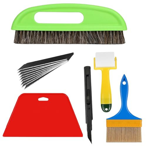 CEWROM Tapetenwerkzeug, 6-teilig Tapete Glätten Werkzeug, mit Tapezierbürste, Rakel Tapezieren, Rollen, Schneidwerkzeug, Tapezierset, Tapetenglättungs Werkzeug, für Tapeten, Fensterfolie, Vinyl