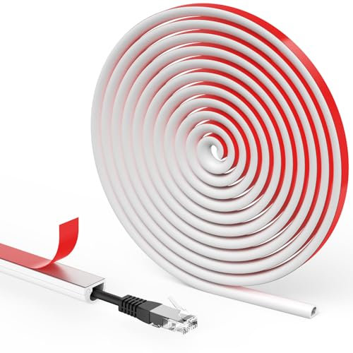 Flintronic Mini Canalina Portacavi, Canalina Passacavi Muro, Canali a Cavo Semicircolare, Copricavo Flessibile, per Pavimento della Parete, Con nastro autoadesivo-Bianco, 14x10mm-2 Metri