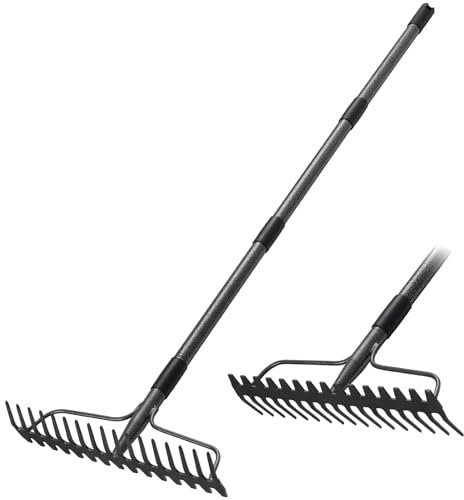 Râteau robuste pour jardin, jardin : râteau de 190 cm avec 17 pinces, ameublissant le nivellement du sol et les feuilles d'herbe