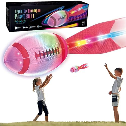Light Up Rugby Ball, Outdoor Toys Game for Kids 5-12, Throwing Glow in The Dark American Football-Rechargeable-Vibration Colour Change, Kids and Adults Garden Toys Outdoor Sports Beach Game (Red)
