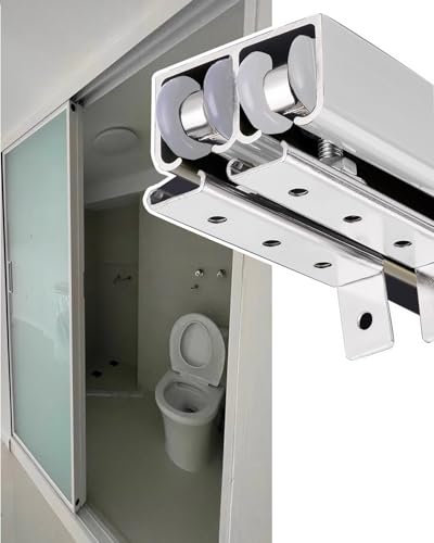 SchiebetüR Bausatz Doppelschiebetürschienen-Set (1,22 M, 1,52 M, 1,83 M, 2,44 M, 3,04 M), Silberfarbenes Scheunentor-Beschlagset für Falttüren / Schränke, Kastenschienenschiene mit Rolle(4.5FT/137cm)