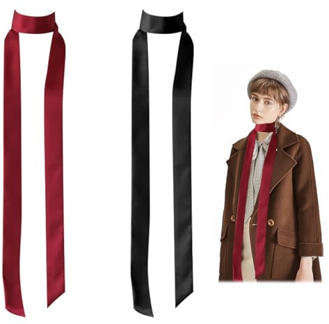 2 stycken sidenhalsduk, 5 cm x 200 cm bälten dam satinbälte hatt tillbehör smal halsduk sidenpannband imitation band för kvinnor, scarf, hatt, bröllopsklänningar, svart, one size