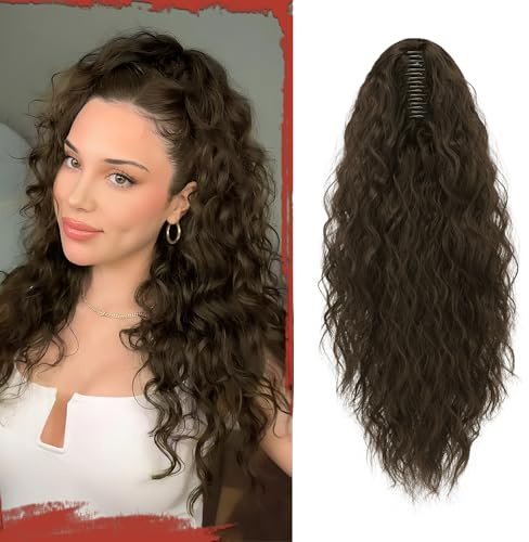 Sofeiyan Coda di Cavallo con Pinza, 56 cm Lunga Ondulata Riccia Extension Ponytail Sintetica Clip Claw Posticcio Naturale per Capelli Donna, Marrone Scuro