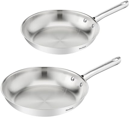 Tefal Duetto On B866S234 - Set di 2 padelle da 24/28 cm, non sigillate, fondo spesso a diffusione del calore, impugnatura comoda, durevole, adatto a tutti i piani cottura, in acciaio inox
